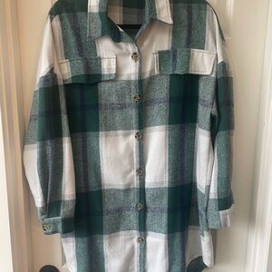 SHEIN Green and Blue Plaid Over Sized Flannel Shirt